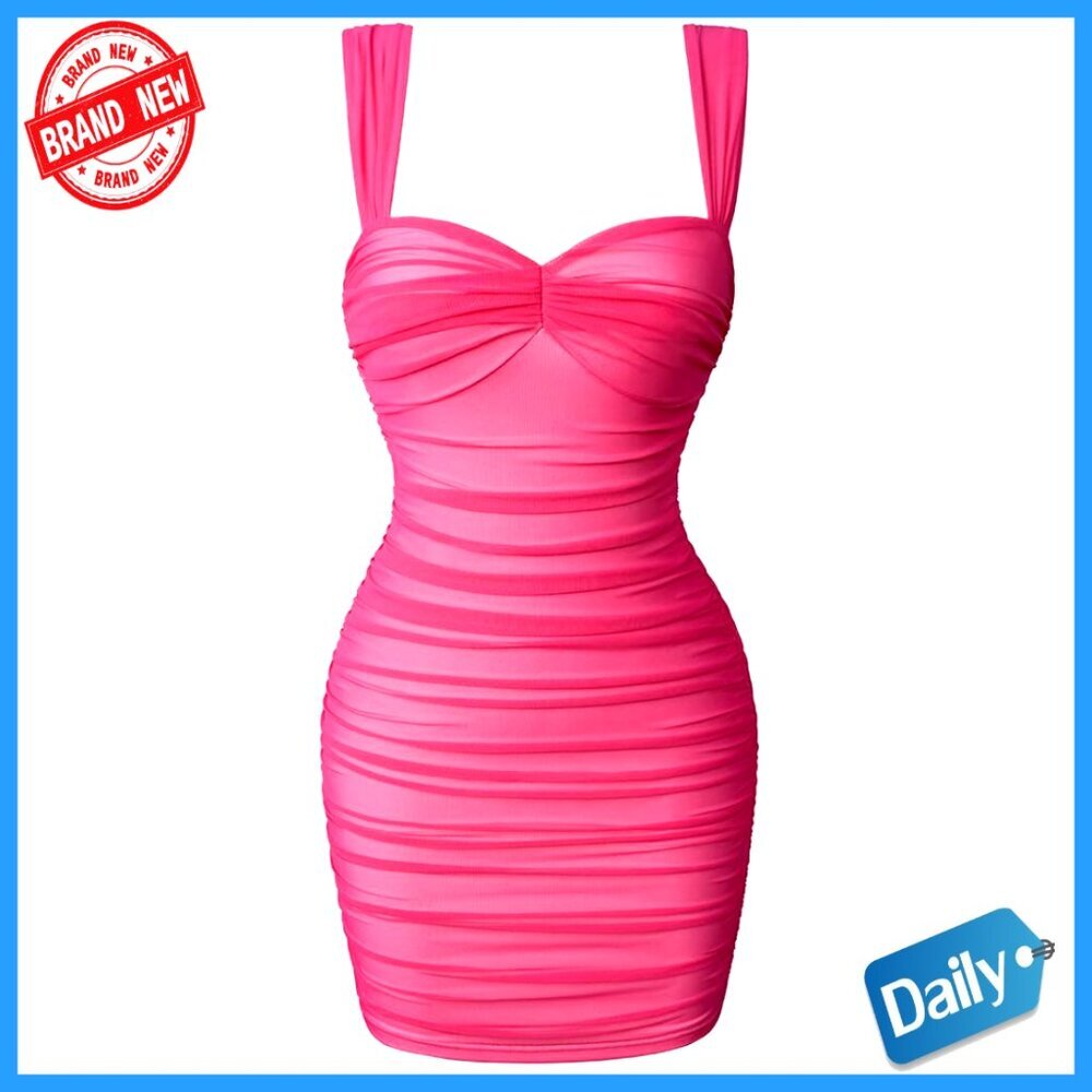 Sleeveless Bodycon Mini Dress with Mesh Ruched Details for Parties